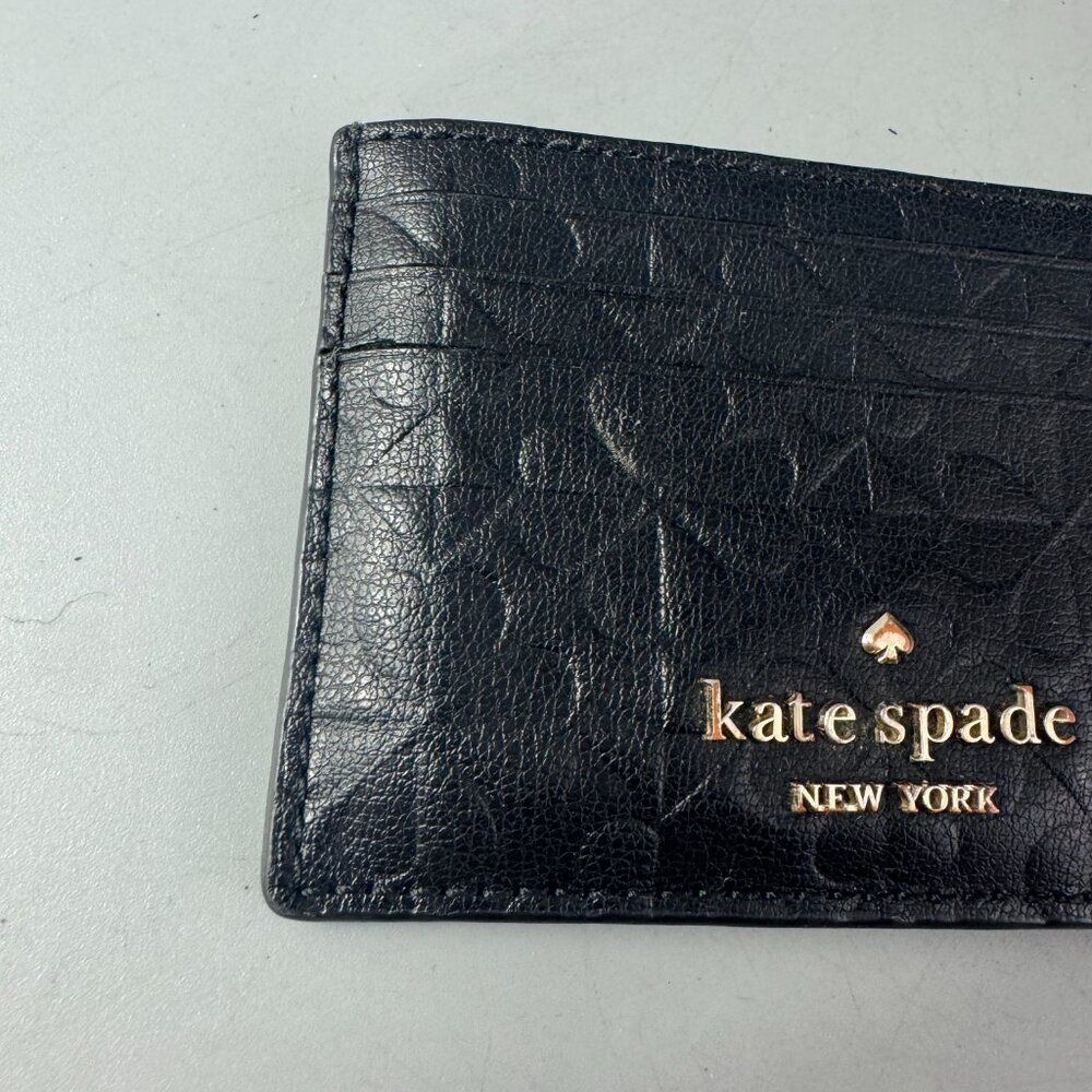 Kate Spade Small Card Holder Wallet Embossed Black Leather - Picture 2 of 10